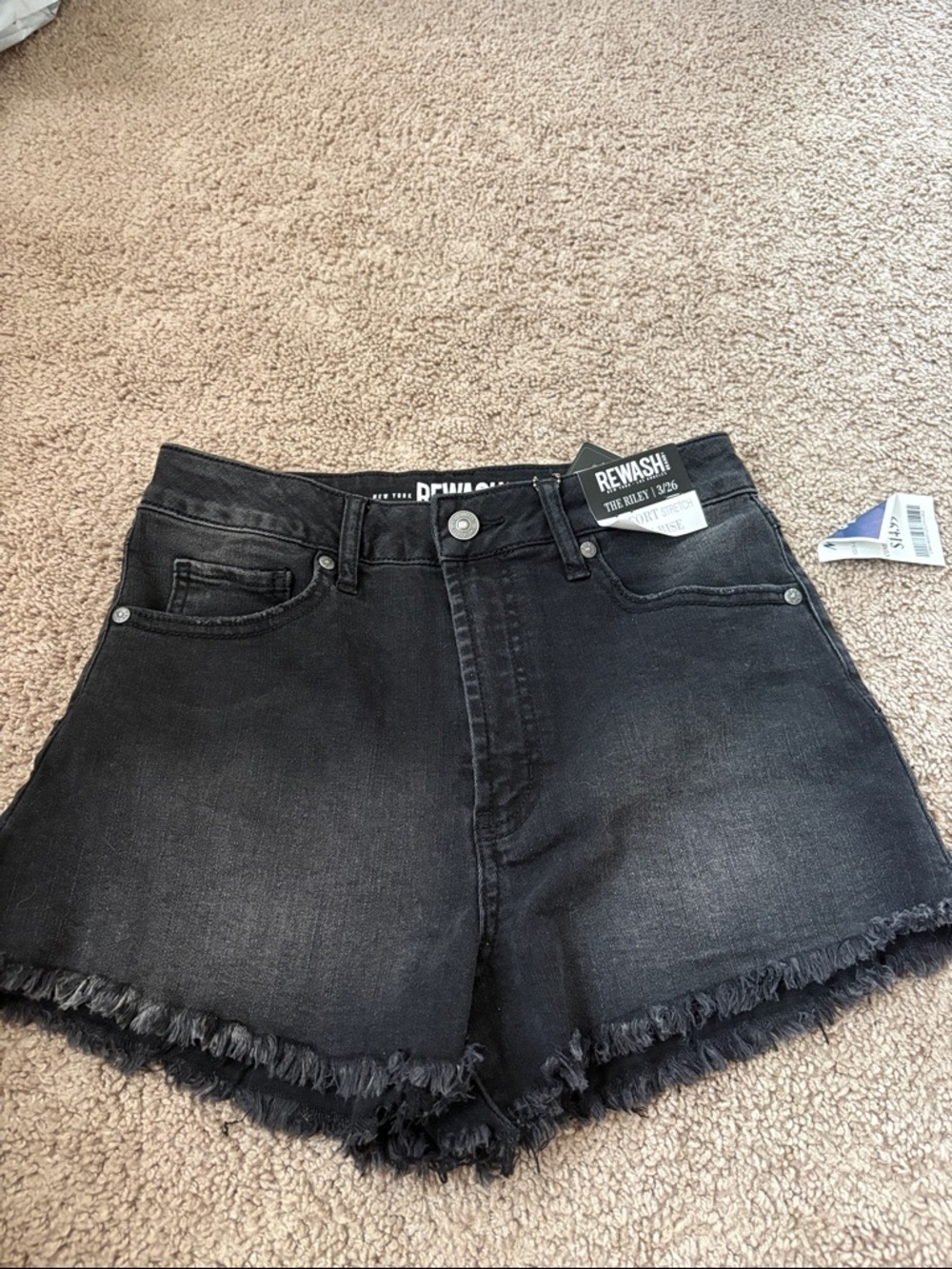 Rewash Black High-Rise Frayed Hem Jean Shorts